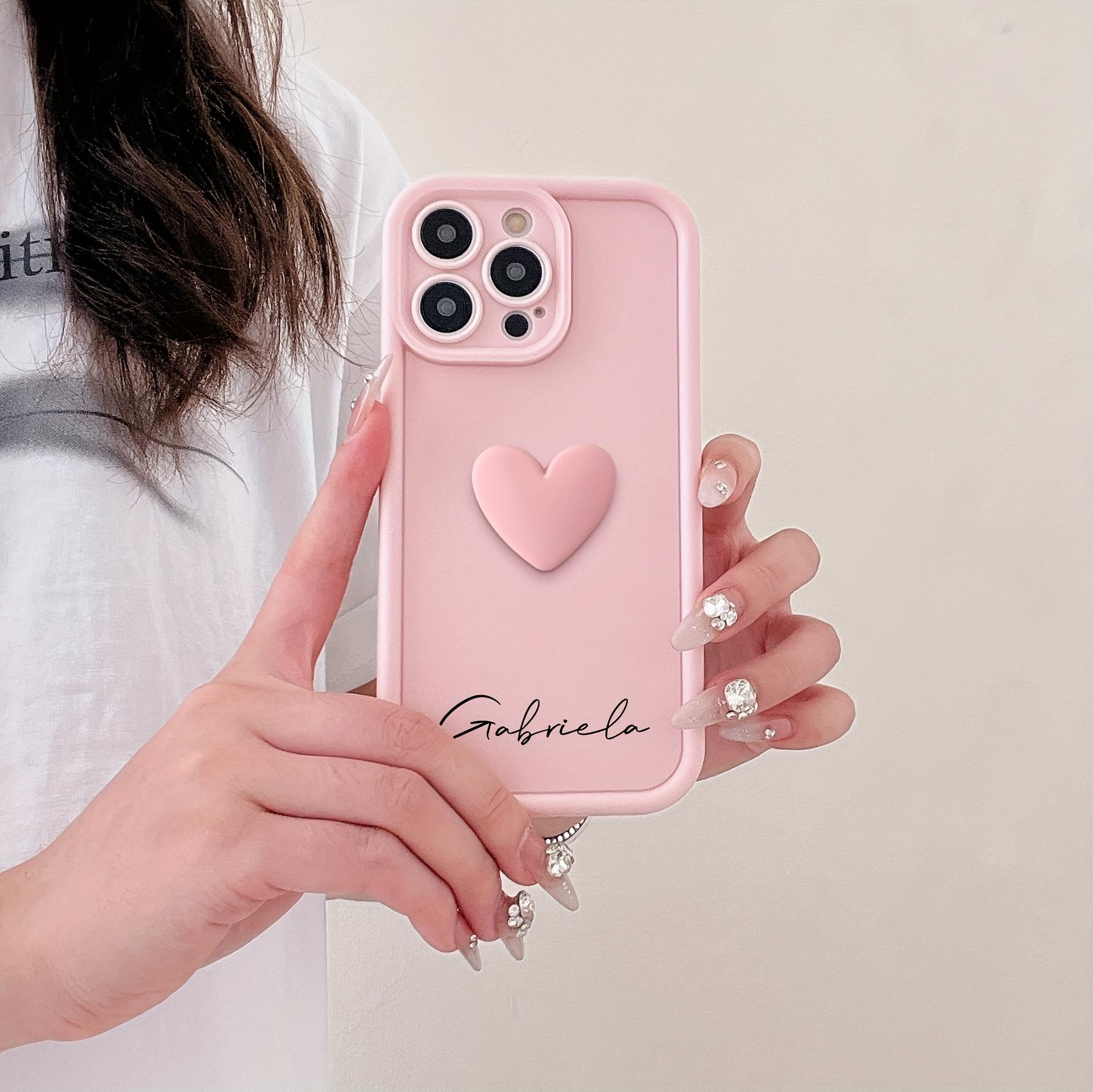 Personalized Custom Big Letters Customized Name Minimalist Anti Fall Phone Case Compatible With iPhone 17 E Air Pro ProMax iPhone16 15 14 Plus 13 12 Mini 11 X XS XR Luxury Acrylic 3D Love Heart Soft Pattern DIY Shockproof Gift