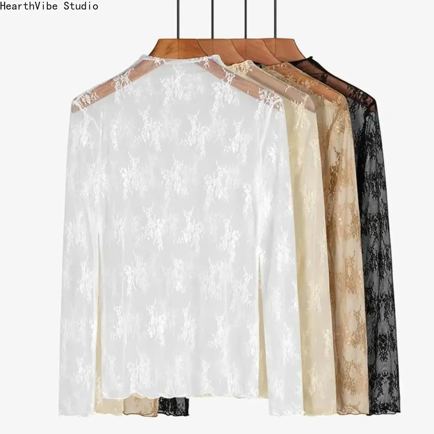 Women's 3-Pack Sheer Floral Embroidered Lace Blouse Mock Neck Long Sleeve Mesh Top Elegant Underwear Shirts Set for Party Clubwear Night Out