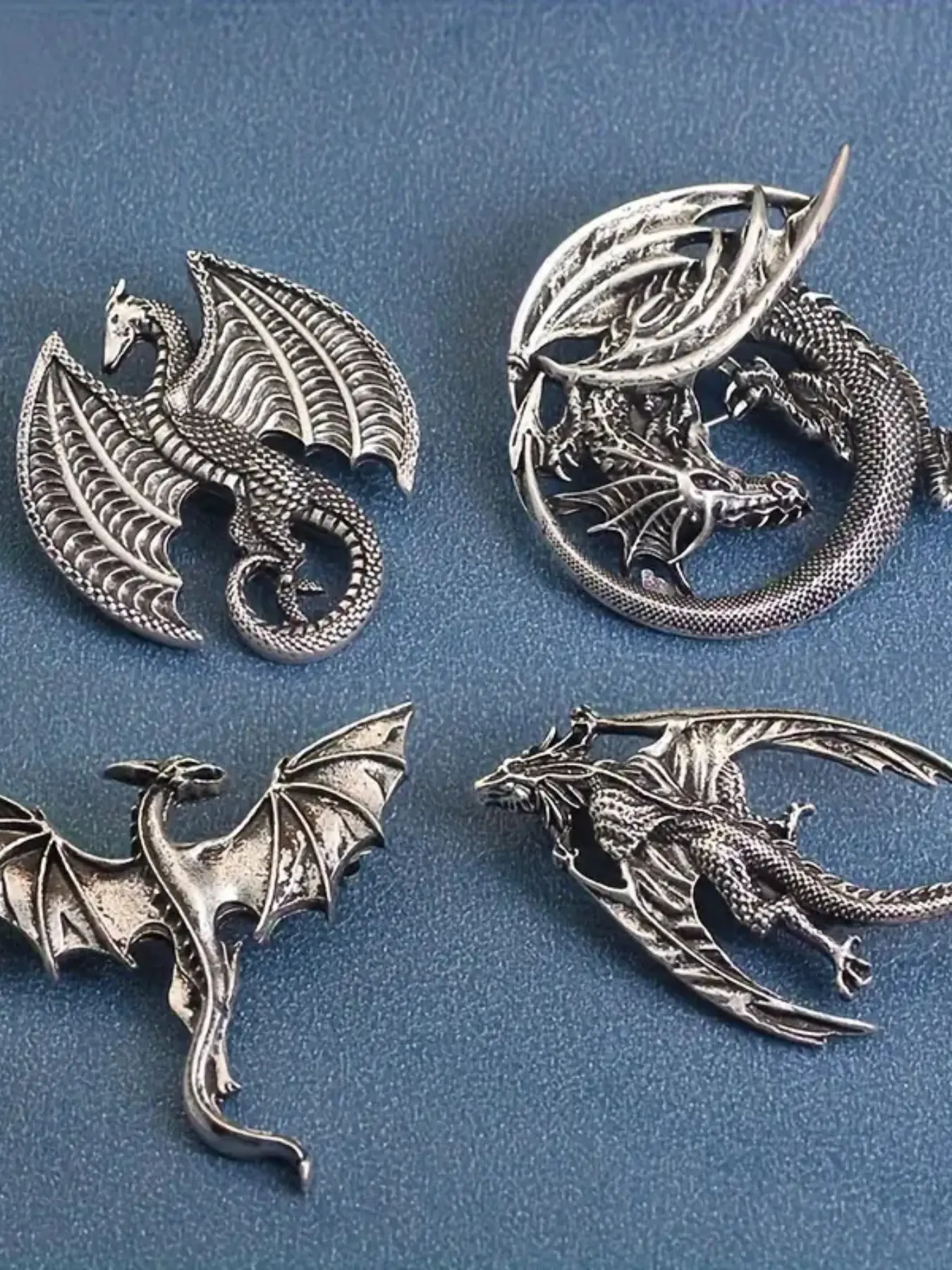 4pcs Vintage Viking Style Dragon Brooches, Men's Hip Hop Punk Jewelry, Daily Wear Accessories, Ideal Holiday Gifts