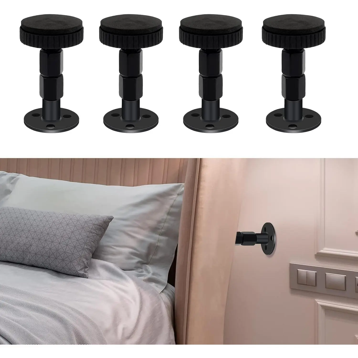 4 count Headboard Stoppers for Wall, Adjustable Headboard Stoppers, Bed Noise Stopper for Headboard, Couch, Bed Wall Bumper, Wall Protector, Easy to Install(1.18-2.52In) (Large)