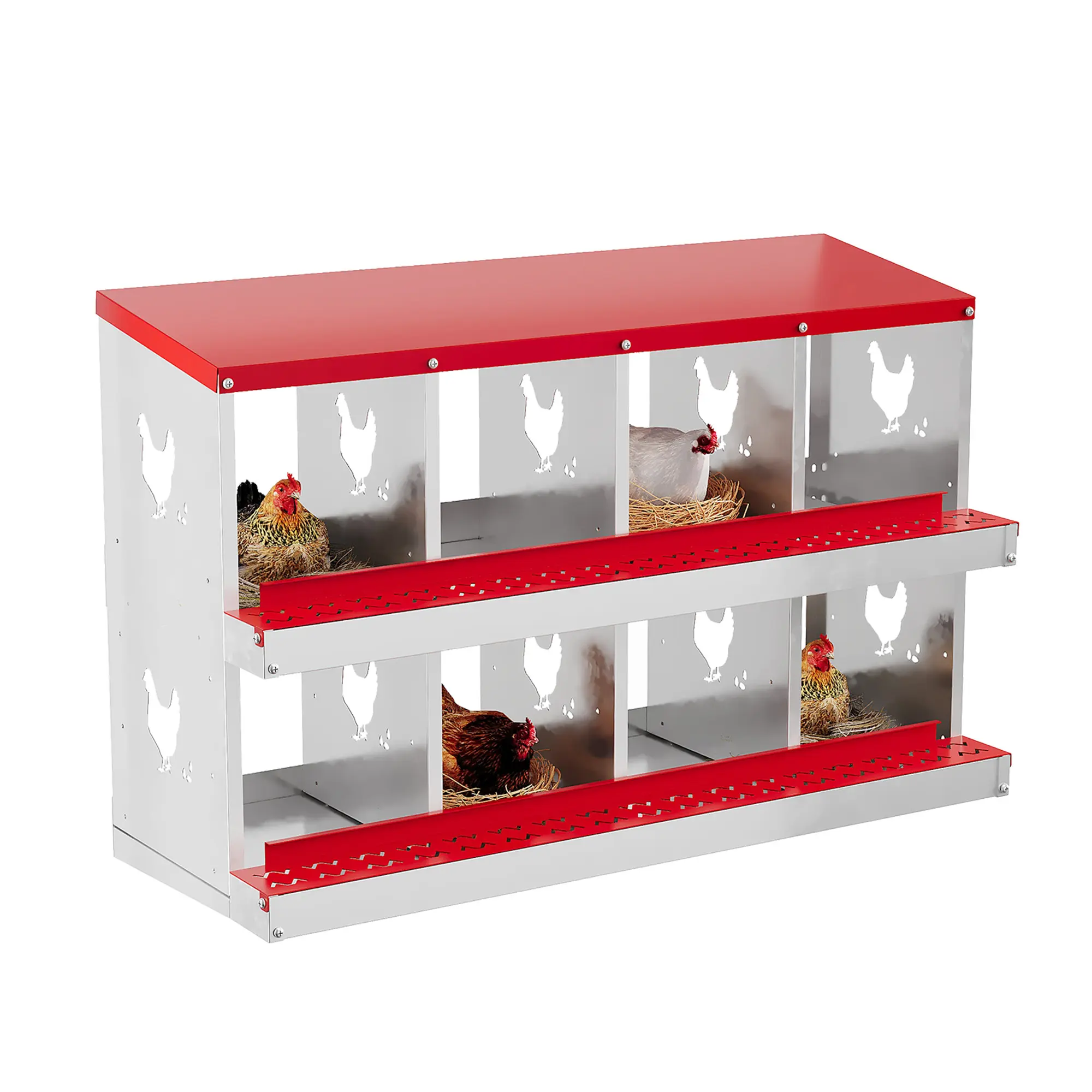 Metal Chicken Nesting Box, Roll Away Hen Nest Box with Egg Collection Tray, Galvanized Steel Poultry Laying Box, 6/8/10 Compartments, With or Without Bracket, Wall Mount or Free Standing Coop Nesting Boxes for Backyard Chickens, Coops & Farms