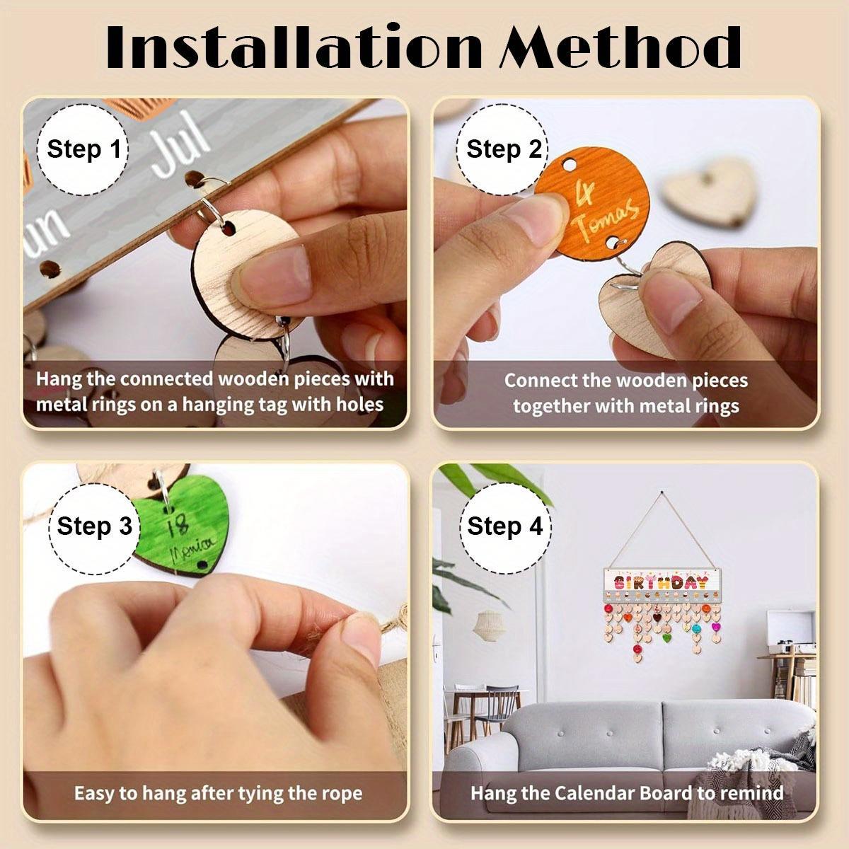 Wooden DIY Hanging Birthday Board, 1 Count Wall Mounted Birthday Anniversary Reminder Sign with 100pcs Wooden Labels, Suitable for Home Living Room, Bedroom Decoration, Ornaments, Modern Wall Decor
