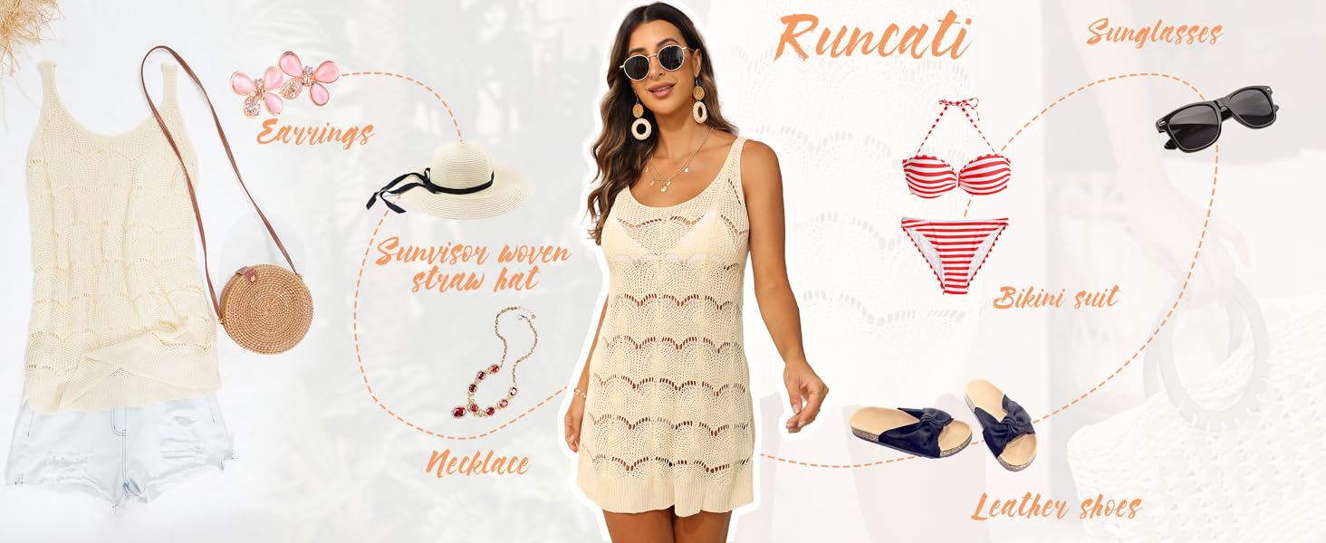 Saodimallsu Womens Sexy Crochet Cover Up Swimwear Mesh Dress See Through Fishnet Beach Swimsuit Top