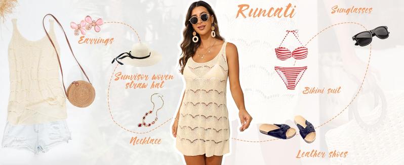 Saodimallsu Womens Sexy Crochet Cover Up Swimwear Mesh Dress See Through Fishnet Beach Swimsuit Top