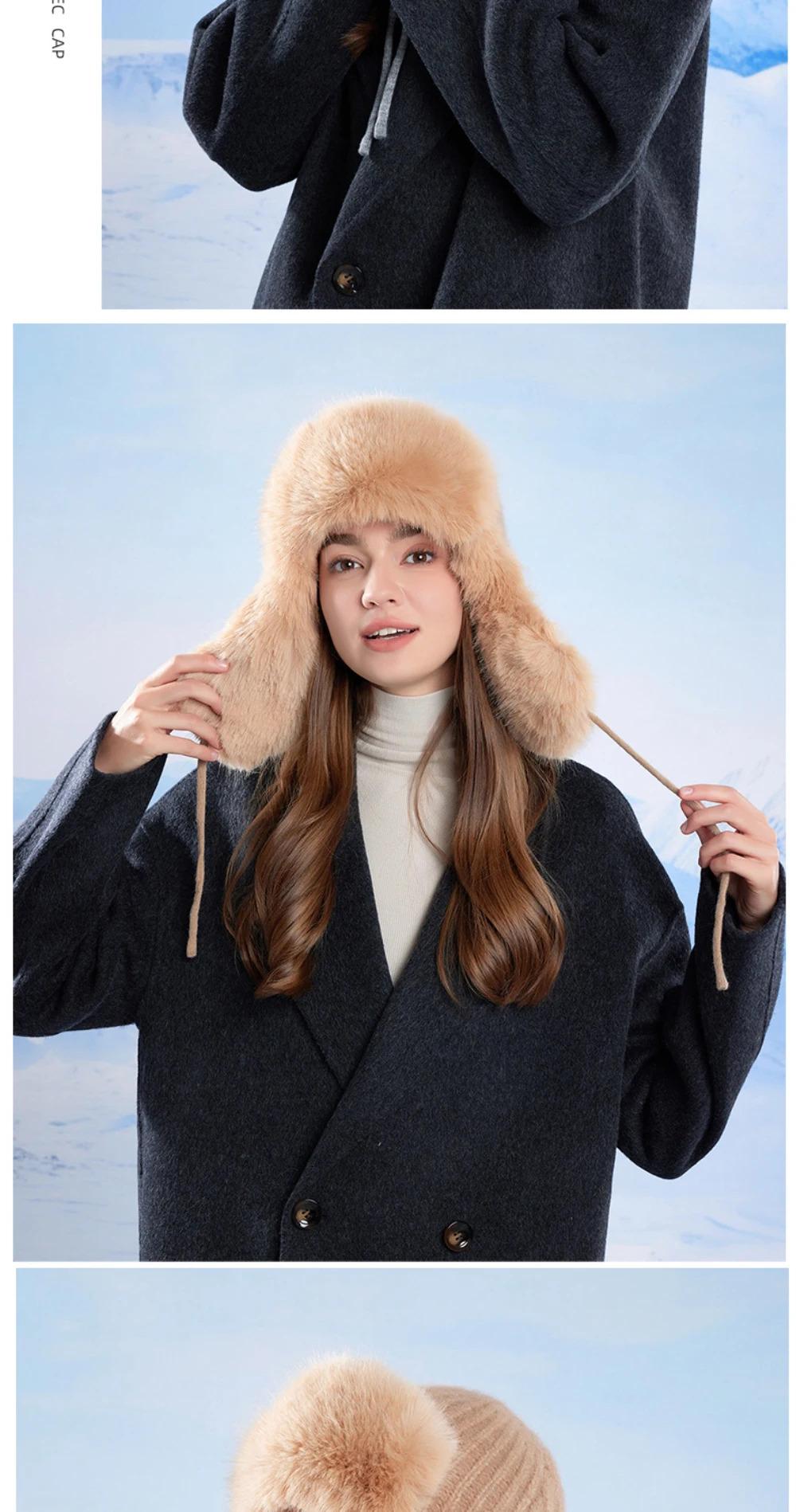 HT4895 Russian Hat New Thick Warm Fluffy Fur Hat Knitted Snow Ski Trapper Earflap Cap Women Winter Hat Ushanka Female Bomber Hat