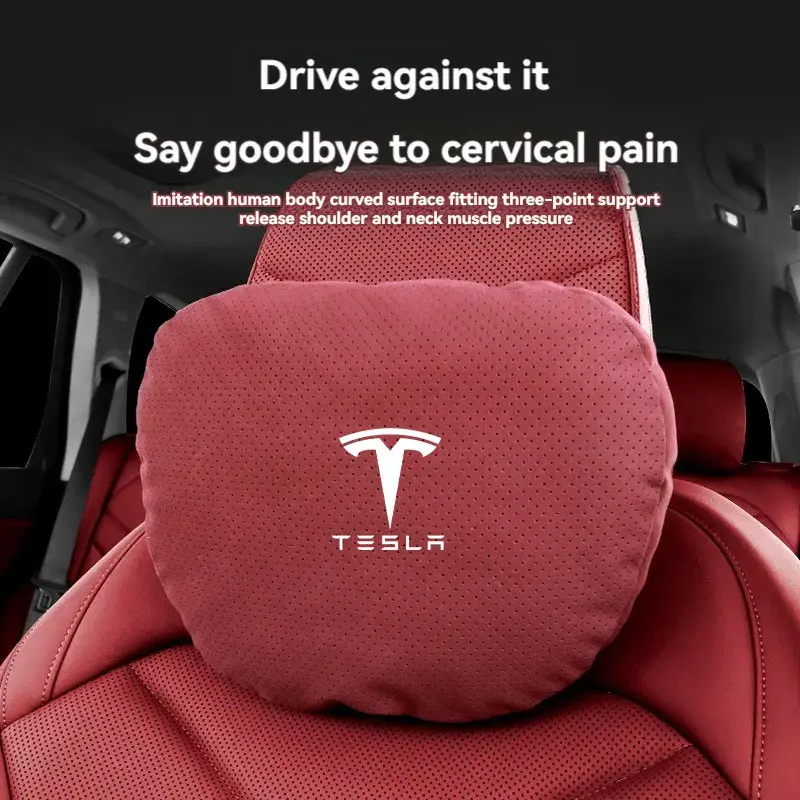 Tesla Headrest Neck Pillow for Model 3, Y, S, X | Plush Comfort & Lumbar Support for Extended Drives | Premium Auto Interior Accessory