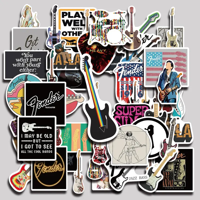 50PCS Guitar Aesthetic Vinyl Stickers Pack for Laptop Water Bottle Phone Case Skateboard Journal Scrapbook DIY Decoration