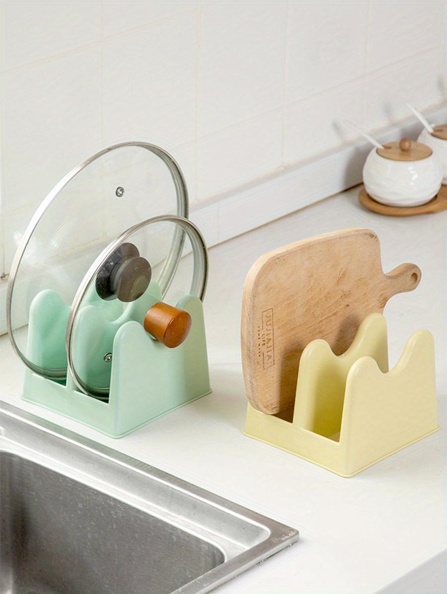 1pc Pot Cover Rack, Household Kitchen Countertop, Sitting Chopping Board Rack, Cutting Board Storage Rack, Multifunctional Drainage Storage Rack