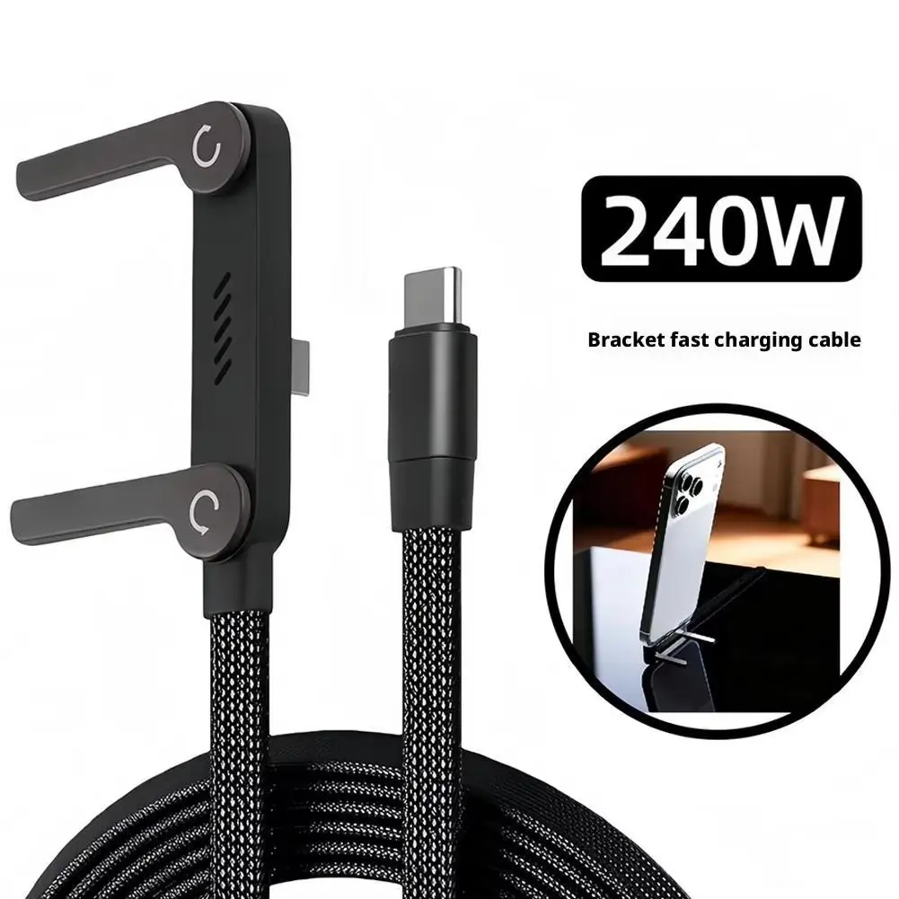 240W Fast Charging Smartphone Holder Data Fast Charging Cable Phone Tablet Built in Foldable KickStand Holder 2-in-1 Type-C To C