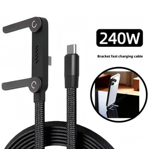 240W Fast Charging Smartphone Holder Data Fast Charging Cable Phone Tablet Built in Foldable KickStand Holder 2-in-1 Type-C To C