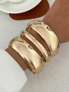 Elegant Wide Smooth Bracelet Set, Fashionable Versatile Exaggerated Design, 3-Piece Jewelry Collection, Layering, Stackable Bracelet, Perfect for Stylish, High Quality Bracelet, Stacked Design Bracelets
