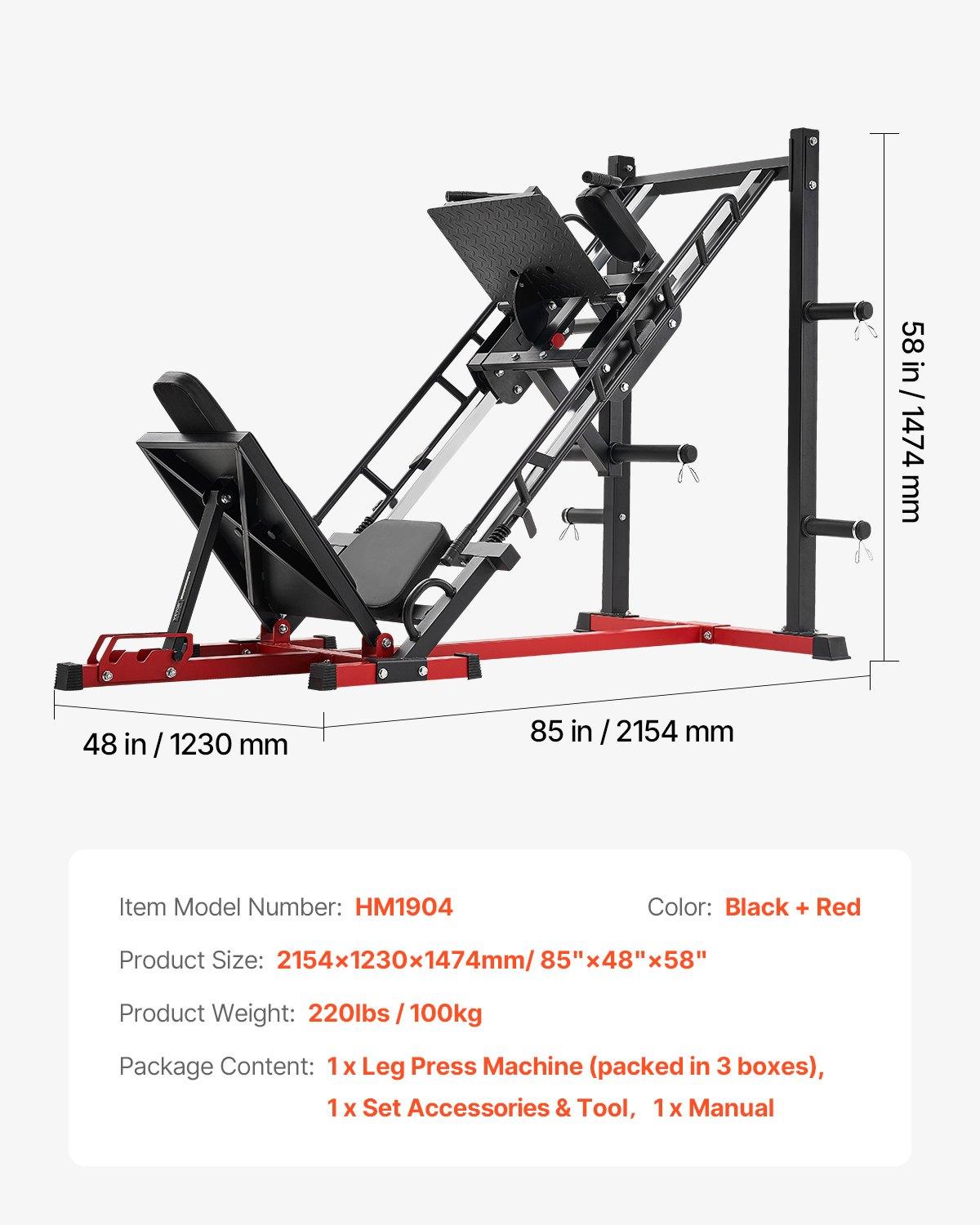 VEVOR Leg Press Hack Squat Machine, Adjustable Leg Press Combo with Linear Bearing and Weight Storage, Lower Body Special for Home Gym, Leg Exercise Equipment for Quads, Hamstring, Glutes, Calve