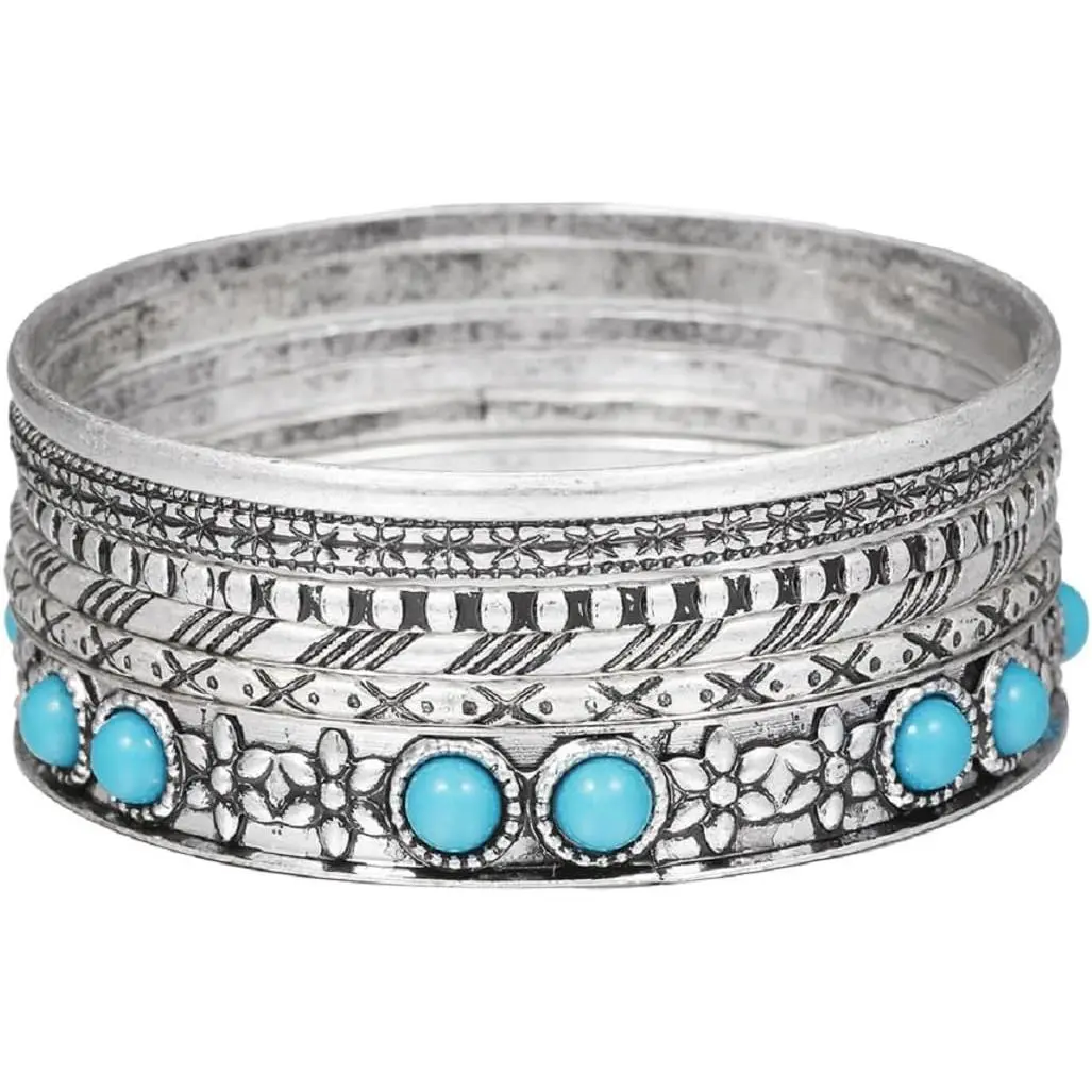 6-12Pcs    Multilayer Stackable Textured Bangle Bracelets Bohemian Chunky Indian  Punk Wide Bracelet for Women  Ethnic Wedding Outfit  Gifts