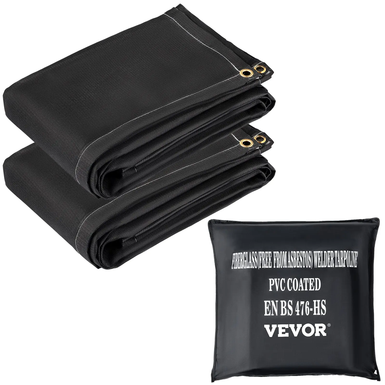 VEVOR Fire Blankets, 2 Pack Welding Blankets, 8' x 10' Fire Suppression Blanket, 1022F Flame Retardant Blanket, Black Fire Emergency Blankets, Fiberglass Fire Retardant Blanket with 12 Brass Gromme