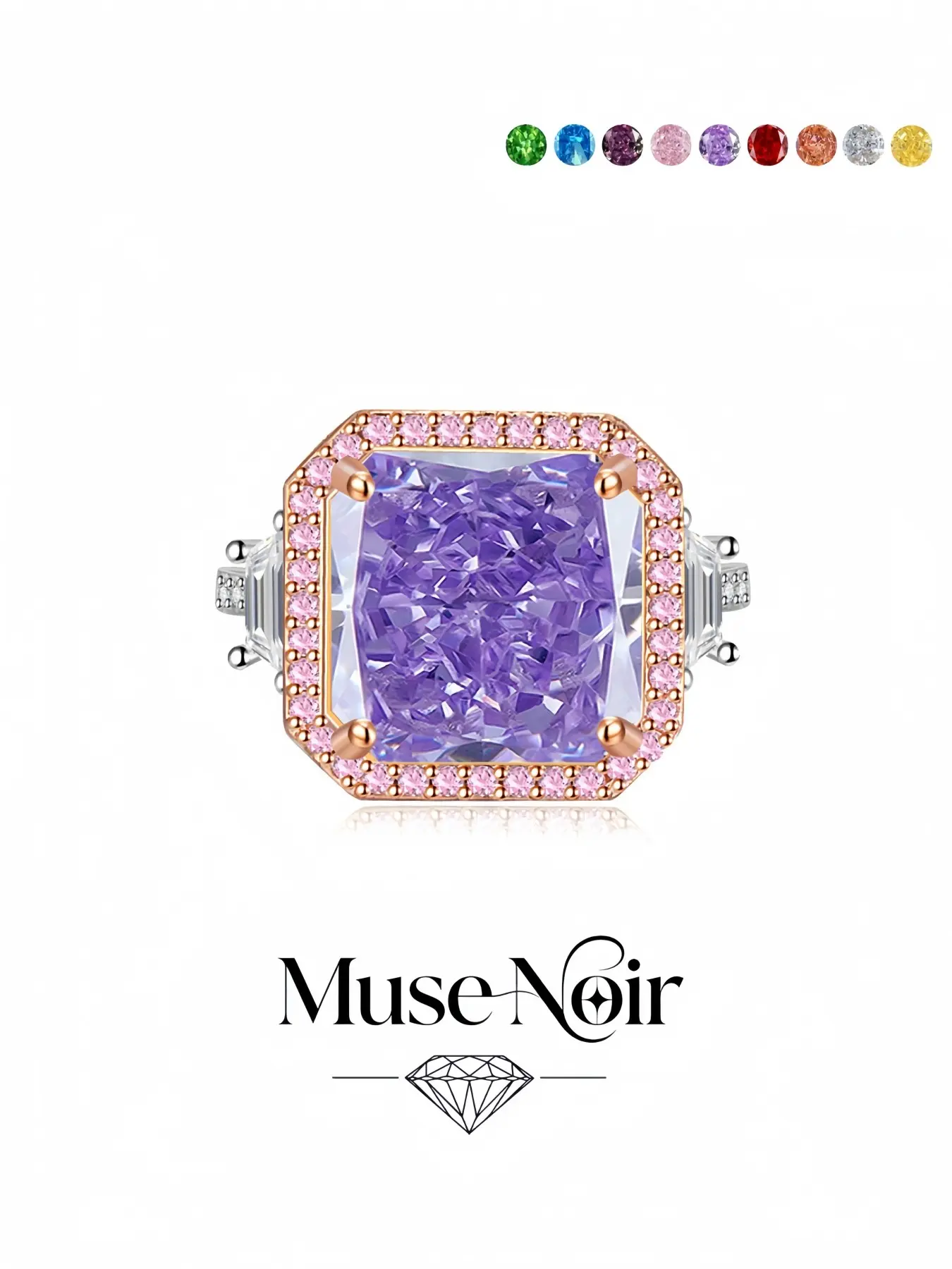 Pink Fate Purple Sunset, light luxury ring inlaid with sparkling high-carbon purple gemstones, icy-cut adjustable band with dazzling glow. Ideal for dates, weddings, daily wear, vacations and formal dinners.