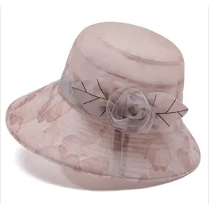Elegant Floral Organza Sun Hat Fashion Women's Wide Brim Bucket Hats Lightweight Breathable Mesh Mesh Beach Cap Foldable UV Protection Summer Church Garden Travel Gifts