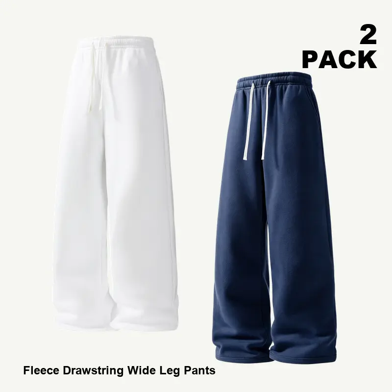 Men's Baggy Sweatpants 2-Pack, Solid Loose-Fit Wide Leg Lounge Pants with Drawstring Waist for All-Season Casual Streetwear, Elastic Waist, Menswear, Black Sweatpants, Full-Length, Side Pockets, Soft Knits, Solid Colors, Multi-Size, Wash Separately