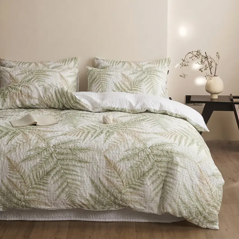 3D Embossed Jacquard Wrinkle Cotton Print Four-Piece Set, Soft Full Cotton Naked Sleep Bedspread Sheet Pillowcase, All-Season Use