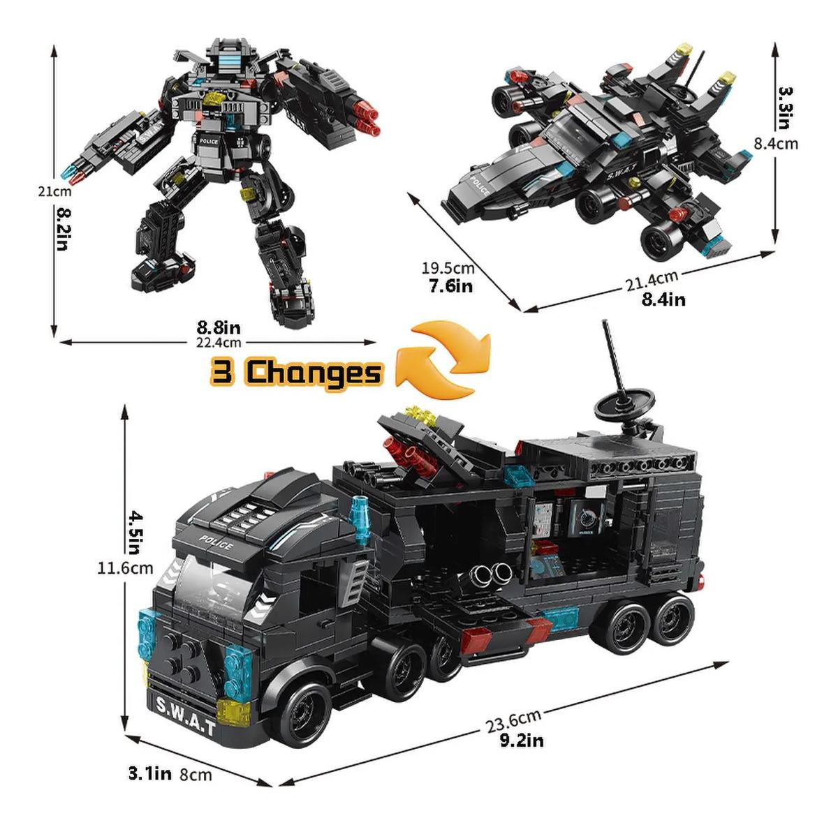 585PCS SWAT 8 IN 3 Police Station Truck Model Building Blocks City Machine Helicopter Car Figures Bricks Educational Toy For Children