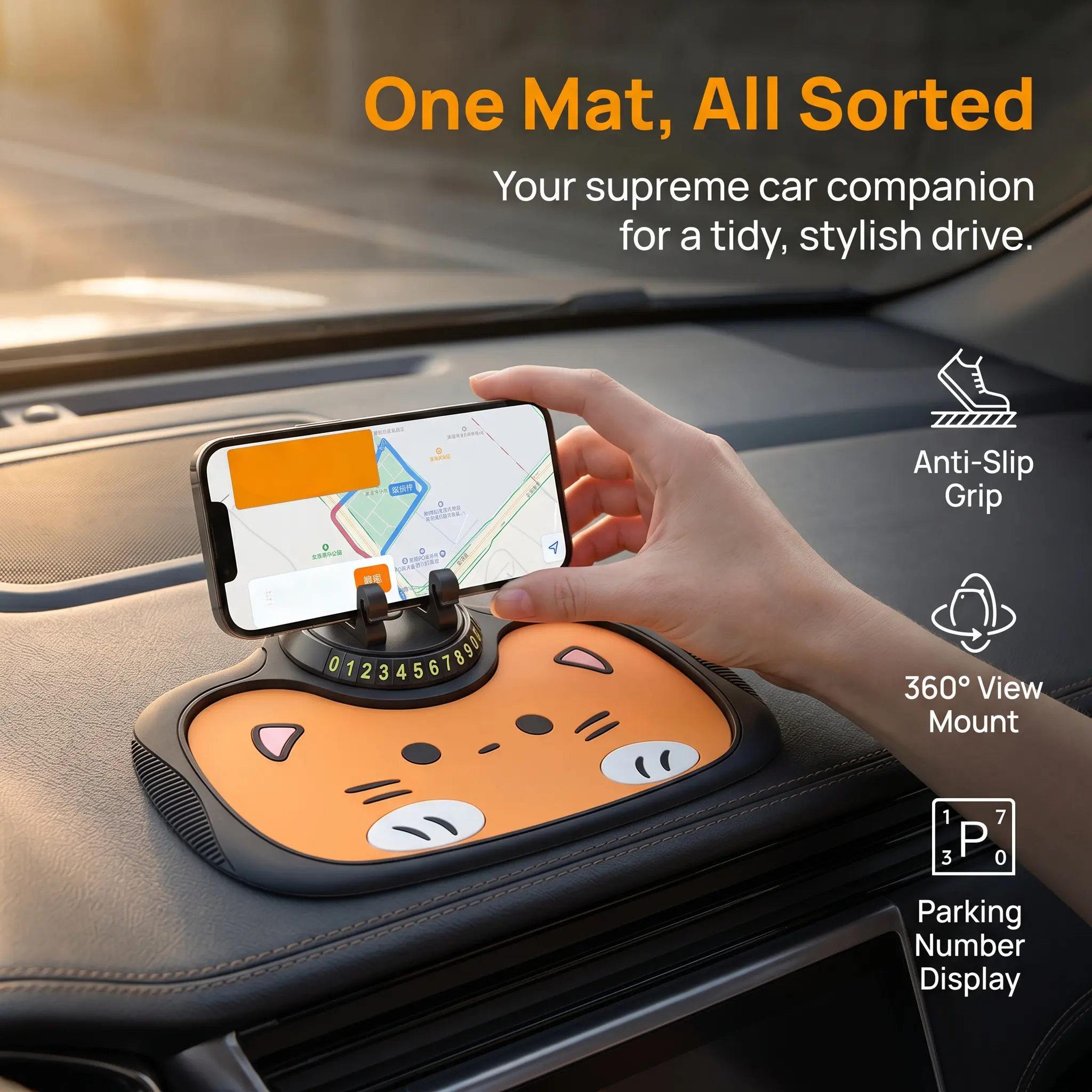 360° Rotatable Base Cell Phone Mount, Cartoon Anti-Slip Dashboard Car Phone Stand, Creative Multifunctional Rotating Car Mount, Automotive Interior Accessory-YY1