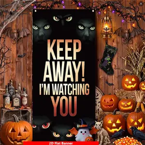 Glowing Heterochromatic Peeping Eyes Pattern Halloween Front Door Banner, Ideal as Halloween Decorations, Porch Sign, Haunted House Prop, Party Backdrop, Yard Decor, Photography Background, Window Display, Perfect for Creating Spooky Atmosphere in Bars, P
