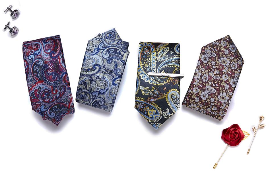 Z-HDW58  Ties Set Men Mixed Color Necktie Handkerchief Cufflinks Brooch 3.15 Formal
