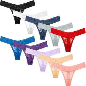 Women's Plus Size Seamless Cotton Thongs 10 Pack, Breathable Stretch Low Rise Lace No Show Panties, Panty, Breathable Seamless Knicker