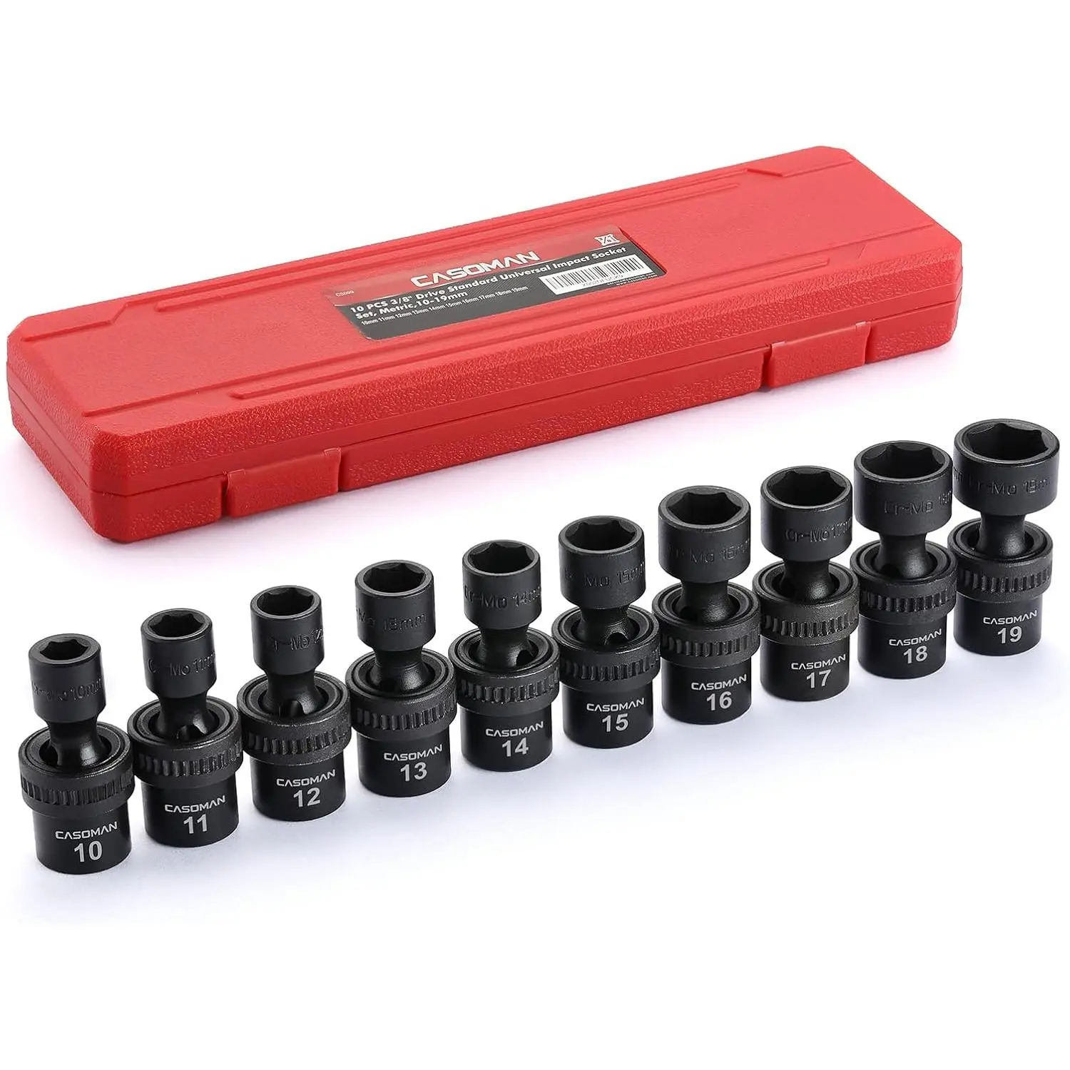 10 PCS CR-MO Steel Metric Impact Socket Set - 3/8" Drive, 6 Point, 10-19mm Standard Universal Hand Tool with Metric Sizes, Millimeters
