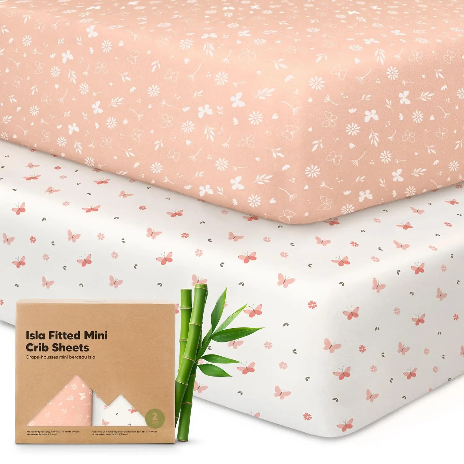 Pack and Play Sheets ted - 2-Pack Mini Crib Sheets  Pack N Play Mattress 38x26, Soft & Cozy, Neutral Toddler Playard Bedding, Snug ted Mini Baby Crib Mattress Cover Boy, Girl (Butterflies)
