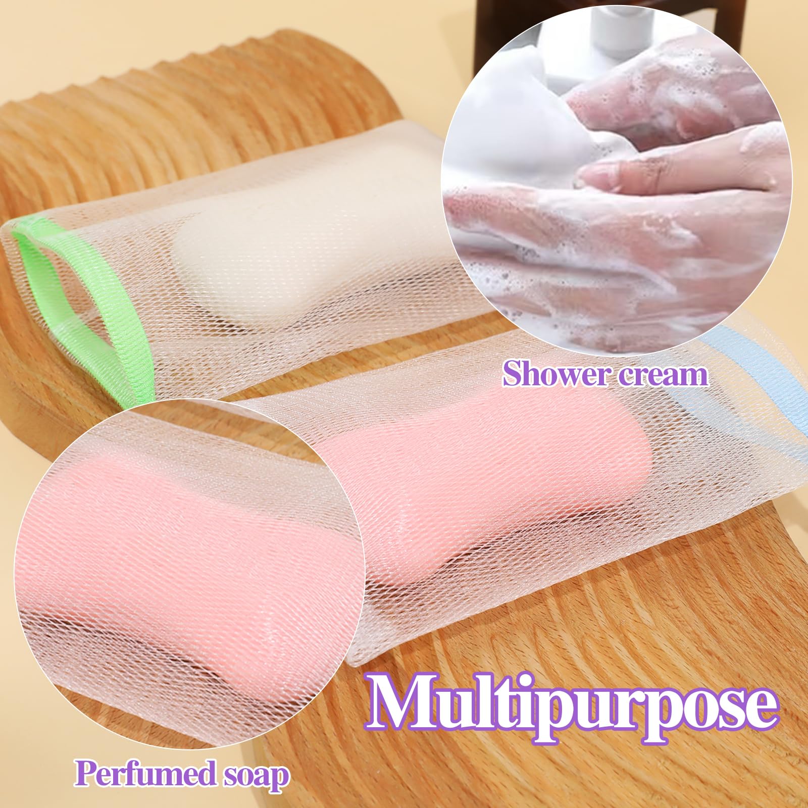 Random Color Exfoliating Soap Bag, Bubble Foam Net Bag with Drawstring, Soap Storage Bag for Shower Foaming & Drying
