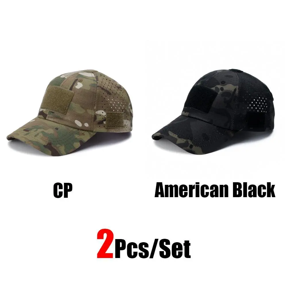 Men's Tactical Baseball Cap 2-Pack, Adjustable Camouflage Operator Hat with Laser-Cut Vents & Patch Panel, Men's Accessories, Hair Bonnet, Ethnic, Camo Hats, Laser Cuts, 2Pcs-02, Universal
