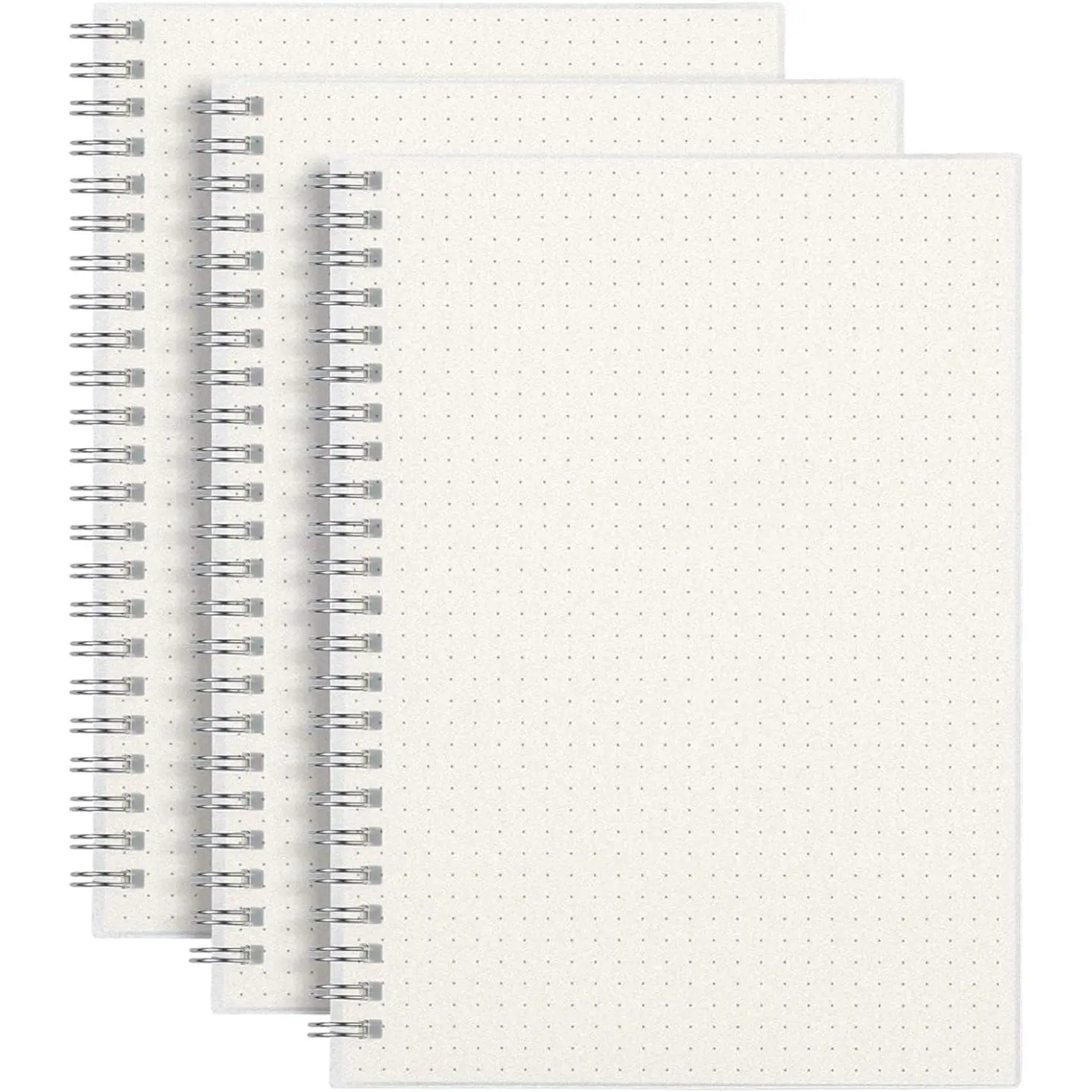 Dotted Journal Spiral Notebook, 480 Pages, A5 (5.7"x 8.3") | 3 Pack, Dot Grid Wirebound Notebook 100GSM, 80 Sheets Per Pack, Plastic Cover, for Journaling, Sketching (Dot Grid)