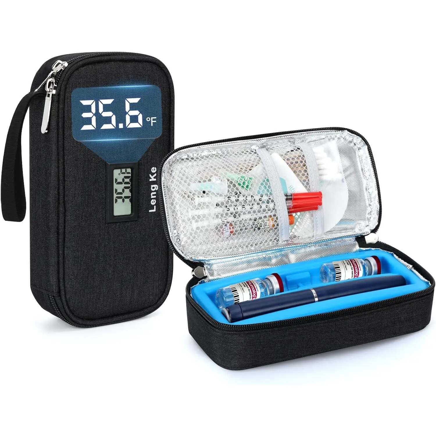 Insulin & peptide Travel Case for Pen & Vials, Temperature Display Diabetic Med Cooling Bag with Protective Ice Brick, TSA Approved Refrigerated Diabetes Supplies Organizer
