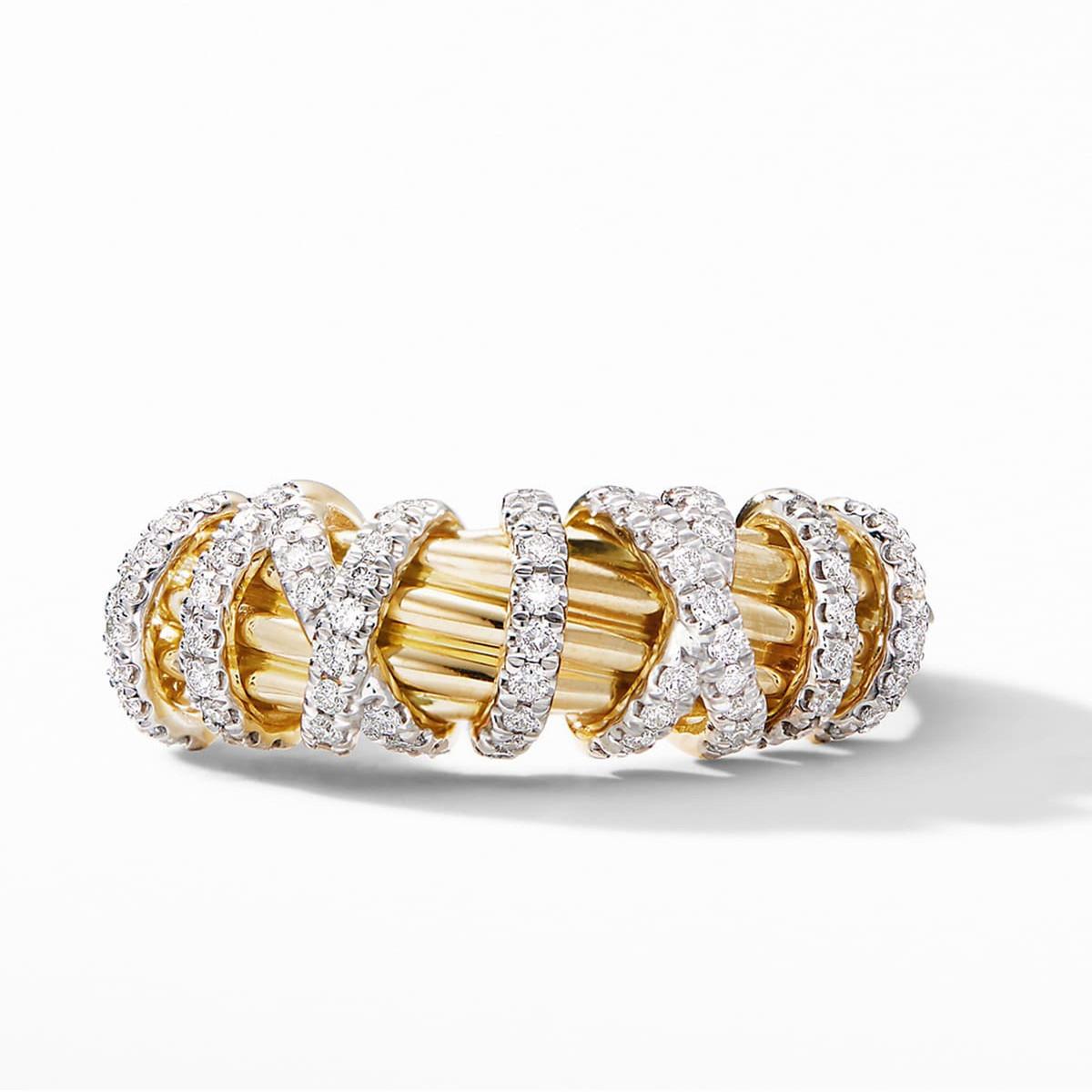 European Style Geometric Line Twisted Ring | Fashion Two-Tone Pave CZ Alloy Jewelry for Women