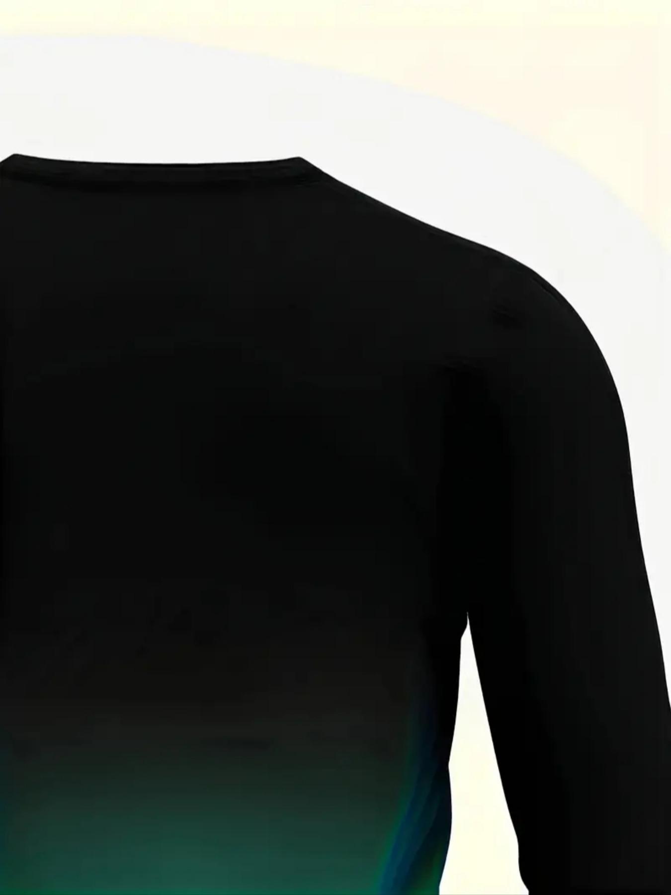 Men's Casual Long Sleeve Fitted T-Shirt, Gradient Color, Polyester Material, Round Neck, Letter Print Design