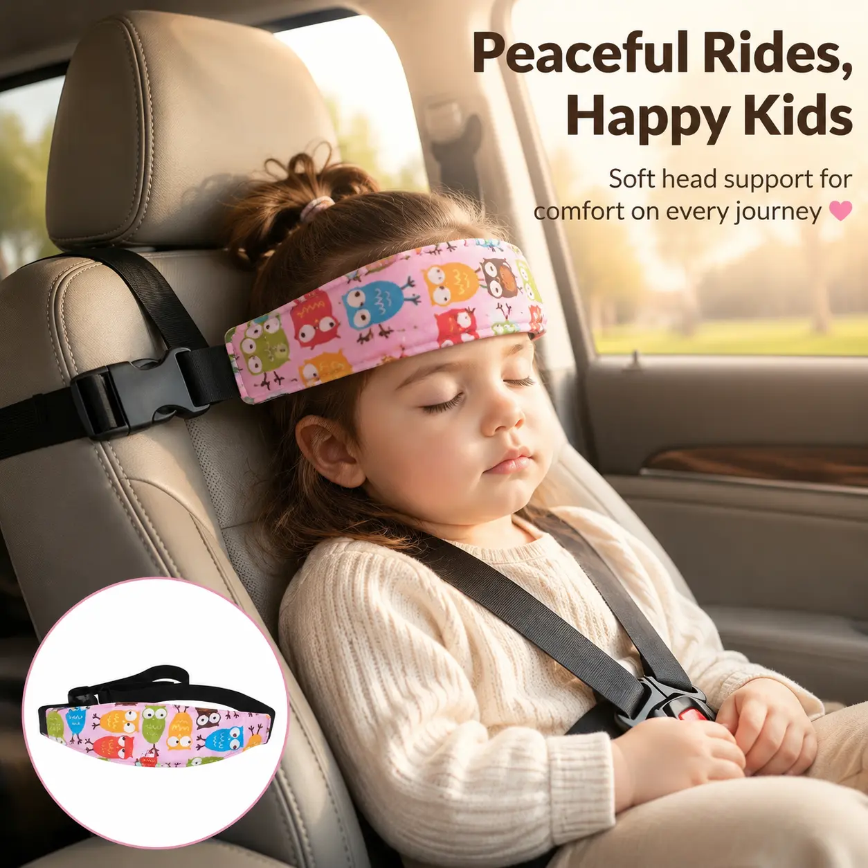 YY0 Model Baby Car Seat Head Support Strap, Adjustable Soft Cotton Sleep Support Band for Toddlers, Child Travel Car Interior Safety Accessory