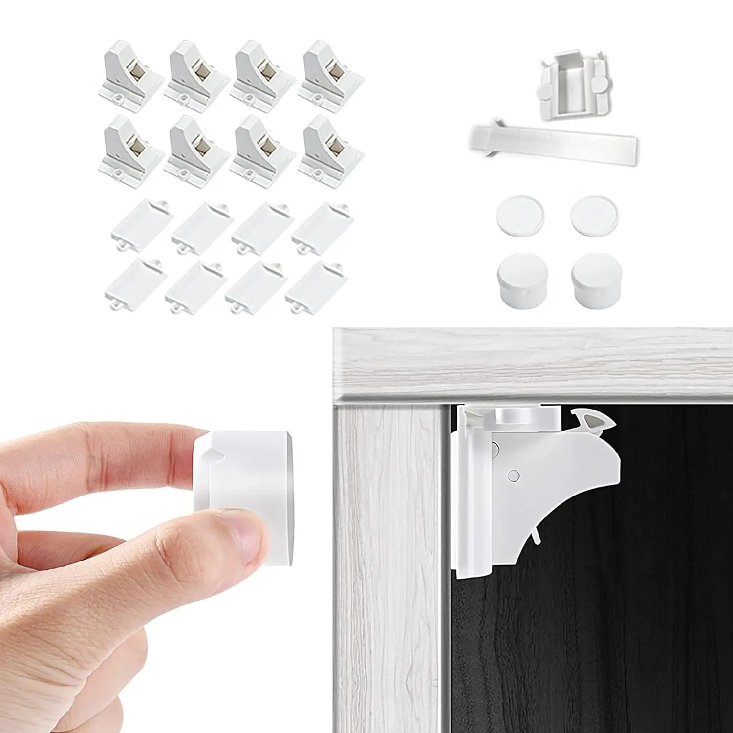 8-Pack No-Drill Adhesive Magnetic Cabinet Locks for Child Safety, Invisible Baby Proofing Latches with 2 Keys for Drawers, No-Easy Support, One Size