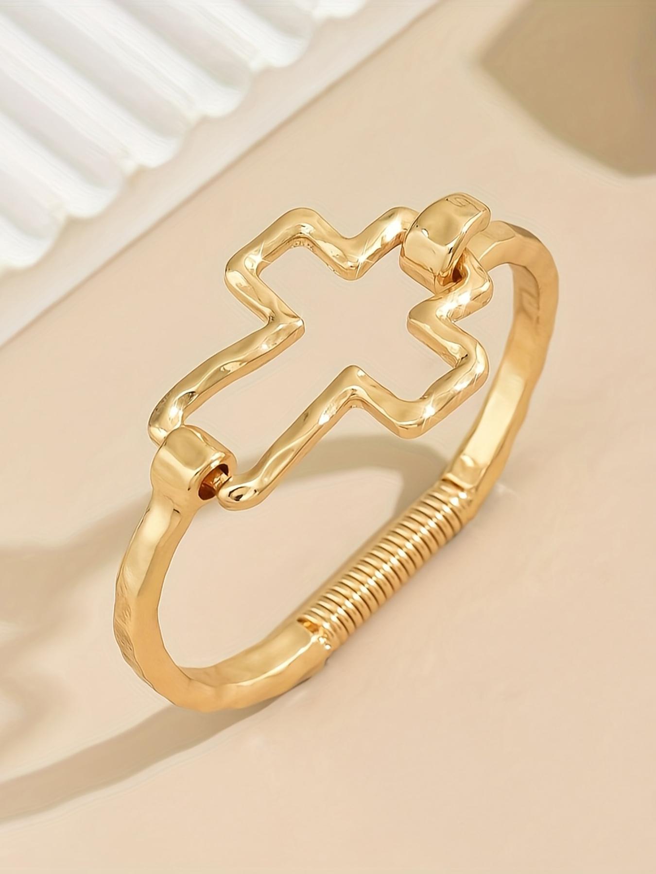 Women's Cute Cross Design Bangle Bracelet, Cross Charm Bangle, Fashion Jewelry for Party, Daily Clothing Decor, Trendy All-match & Exquisite Jewelry for Birthday Gift, Trendy Bangles, Cross Bracelets