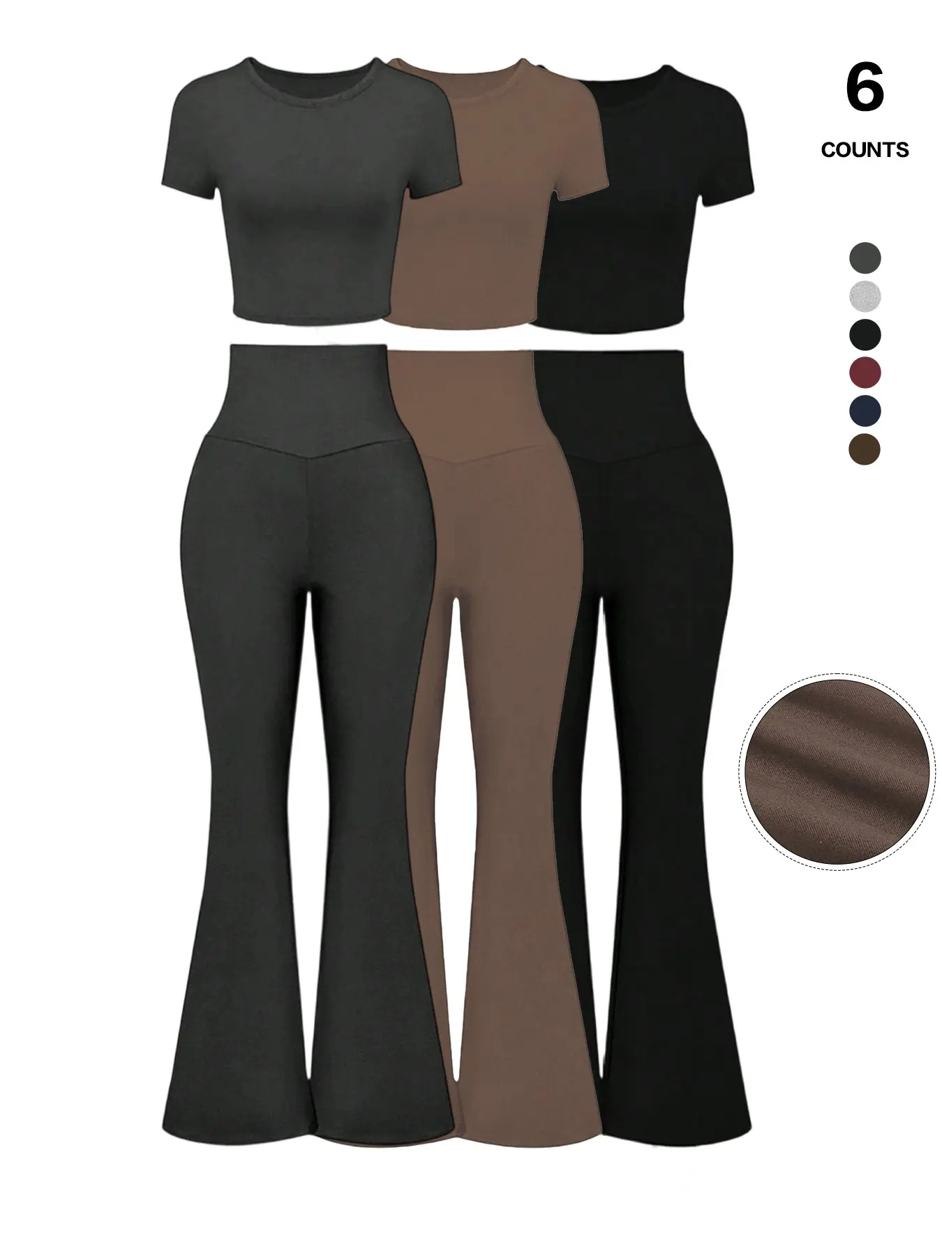 Women's Basic Solid Knot Top & High Elastic Waist Flared Leg Pants Set, Casual Chic Fashion, Cozy Round Neck Tee & Bell Bottom Trousers, All Seasons Clothes