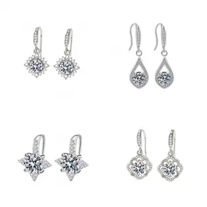 Women's earrings 1 carat DDMS0037 light luxury style imitation moissanite ear hook jewelry 14K gold-plated