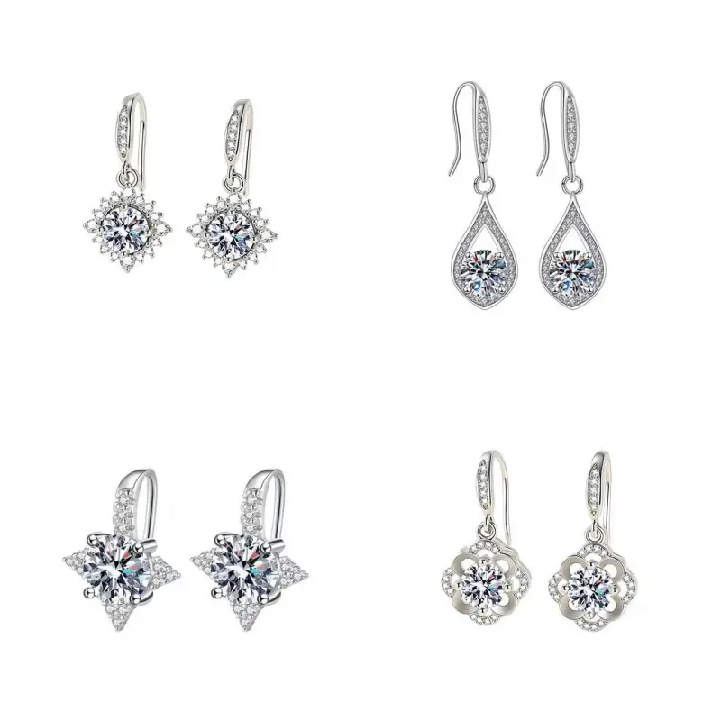 Women's earrings 1 carat DDMS0037 light luxury style imitation moissanite ear hook jewelry 14K gold-plated