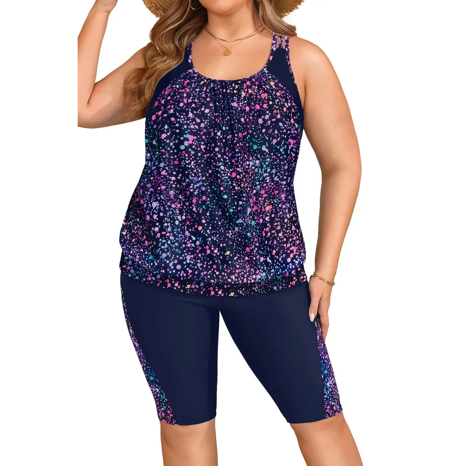 Daci Women's Plus Size Two-Piece Tankini Swimsuit - Tummy Control Tankini Tops, High Waisted Capri Shorts 2026 Sports & Outdoor Swimwear