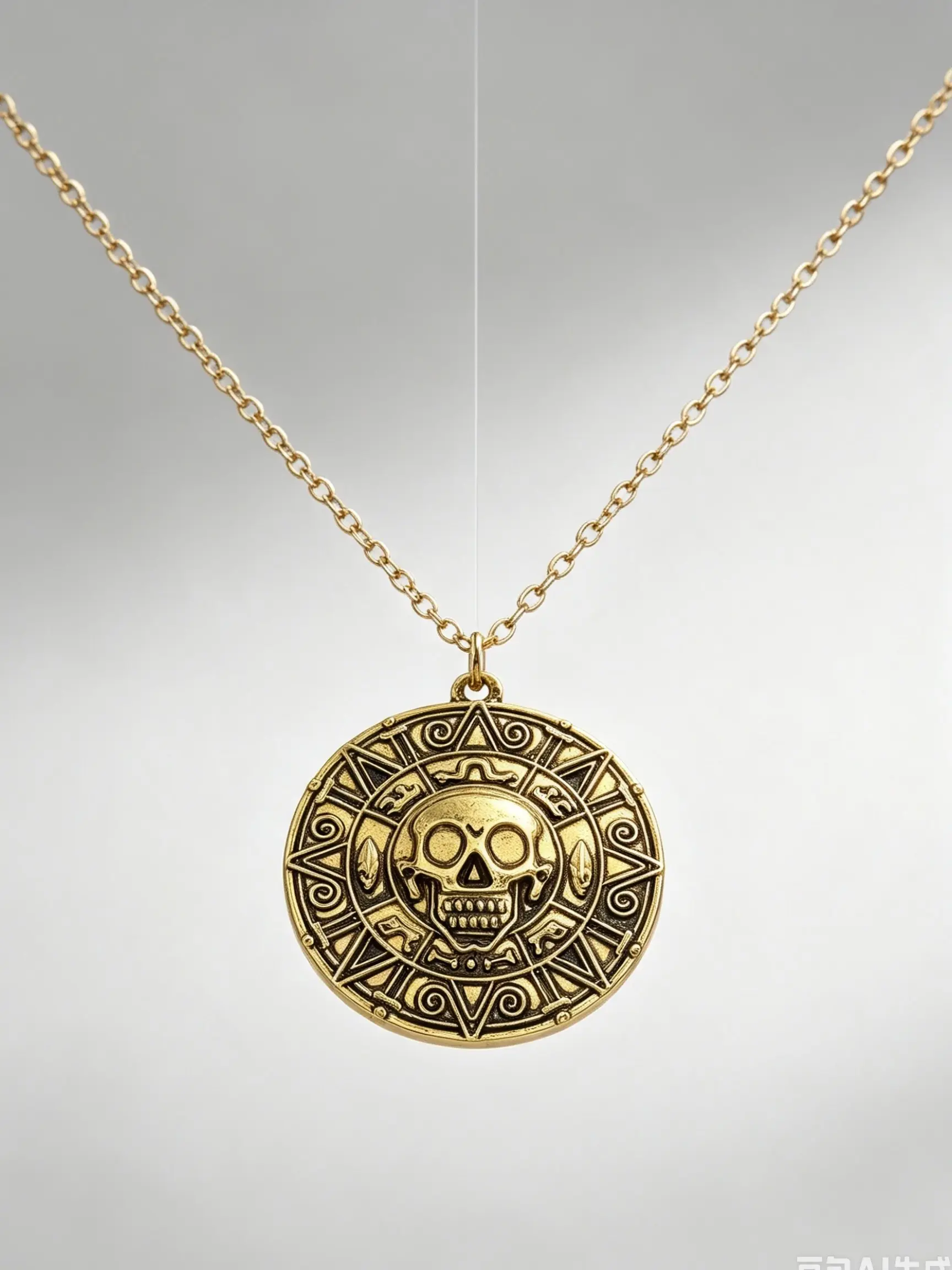Pirate Necklace for Men, Skull Head Pendant Chain, Aztec Coin Design, European and American Movie Jewelry Accessory