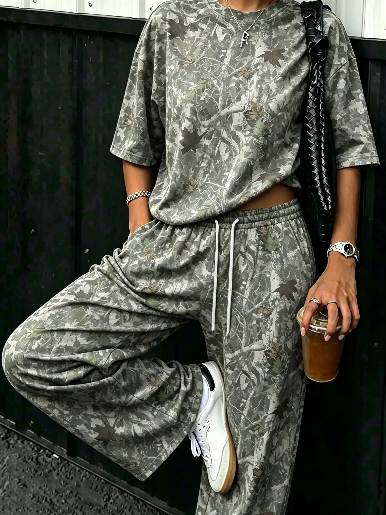 2 Pieces, Y2K Women's American Retro Deadwood All‑Over Print Short Sleeve And Long Pants Two‑Piece Matching Set, Street Hot Girl Style Slim Fit Slimming Knit Casual Outfit, Suitable For Daily Home Commute Date Vacation Outfits