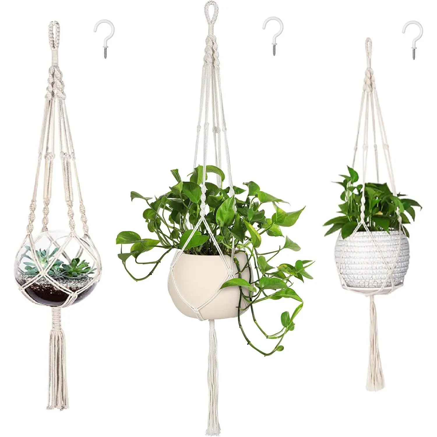 3 Pack Macrame  Hangers,  Planters for Indoor  | 3 Sizes (34"/41"/46")   with Hooks, Boho  Decor for Patio Balcony Living Room, Fits 5-10 Inch Pots