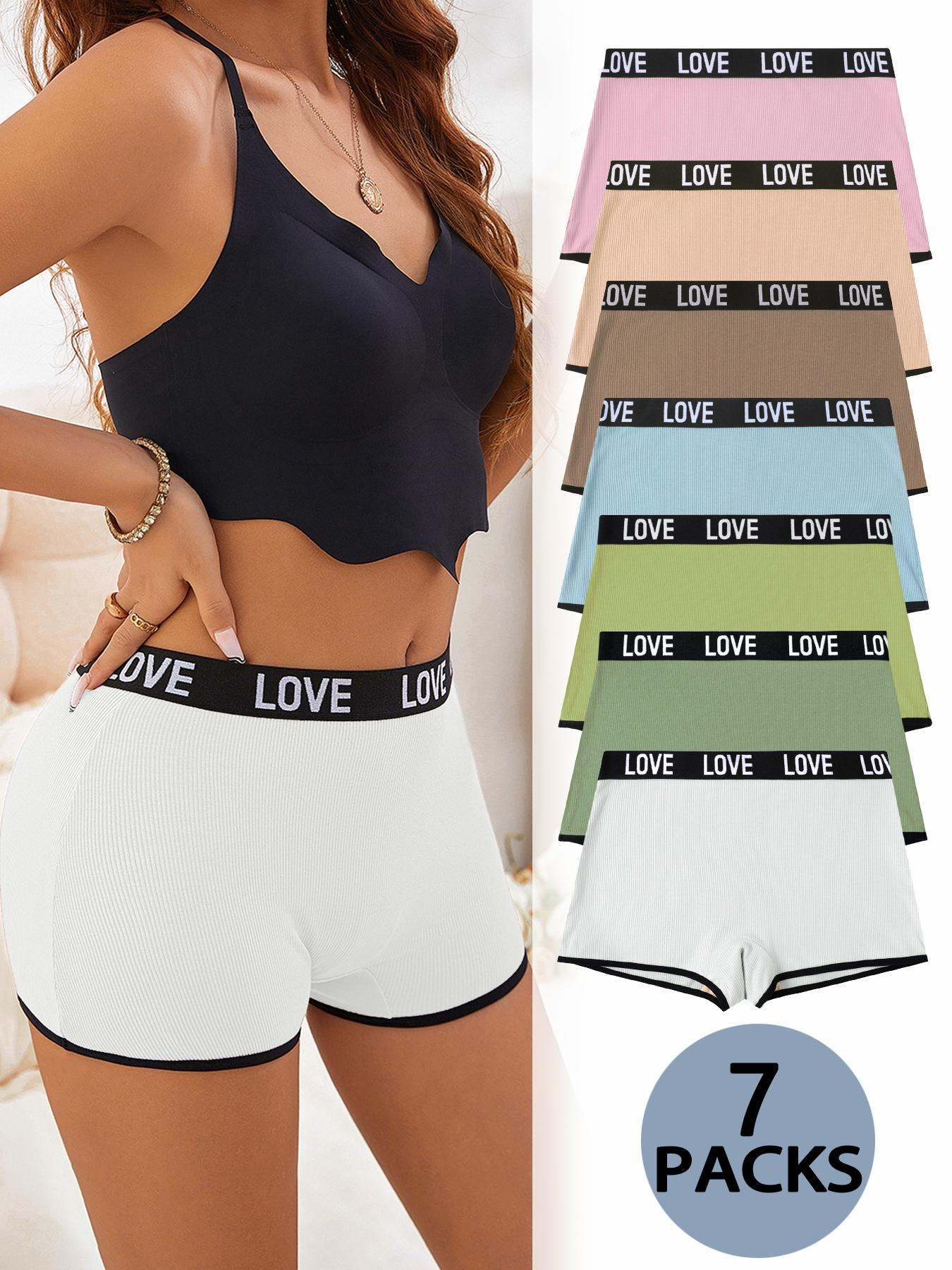 Women's 7pcs Letter Tape Contrast Binding Ribbed Boxer Brief, Soft Comfy Breathable Minimalist Panty for Daily Wear, Underwear for All Seasons