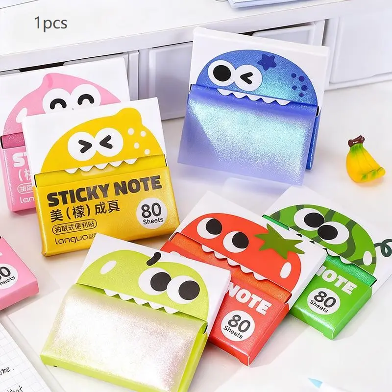 Blue Fruit 105 Sheets Pearl Self-Adhesive Sticker Notes, Pull-Out Transparent Memo Pad, Ideal for School and Office Stationery Supplies