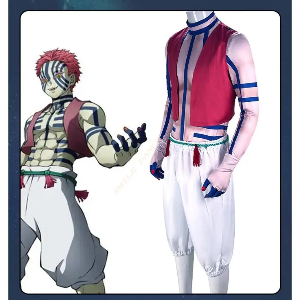 Anime Demo NSlayer Akaza Cosplay Costume Upper Moon Three Fighting Demon Full Set Anime Role Play Outfit for Men Halloween Party