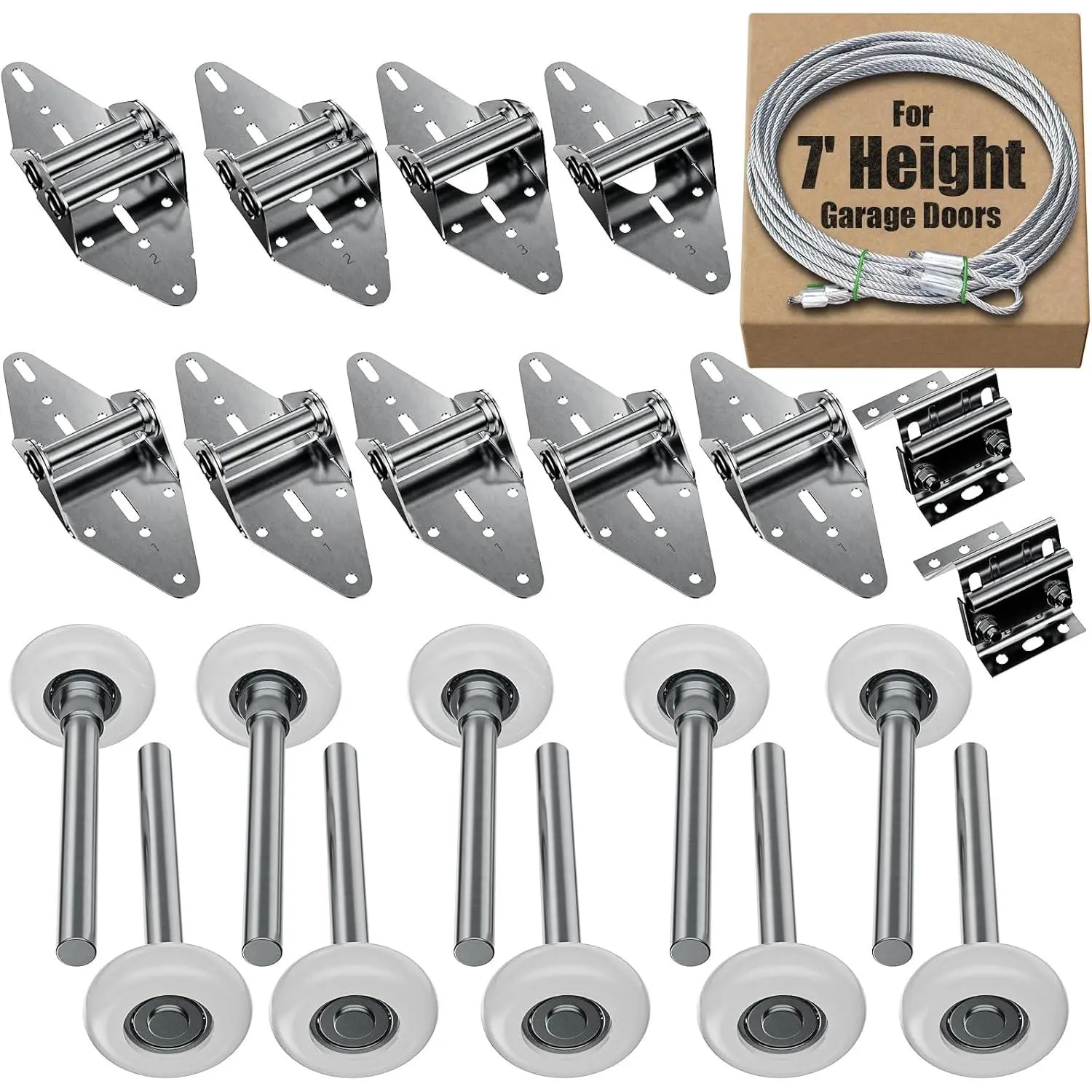 Garage door hardware kit, suitable for 7-foot-high garage doors, includes garage door hinges and rollers, top bracket, and wire rope