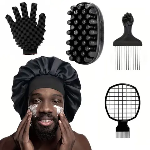 5-Piece Freeform Twist Hair Styling Set, Heatless Hair Tools For Natural Hair, Includes Satin Sleep Bonnet, Twist Sponge Glove, Curl Sponge, Steel Pick Comb & Twist Comb, Ideal For Dreadlocks, Locs, Coils & Afro Curls